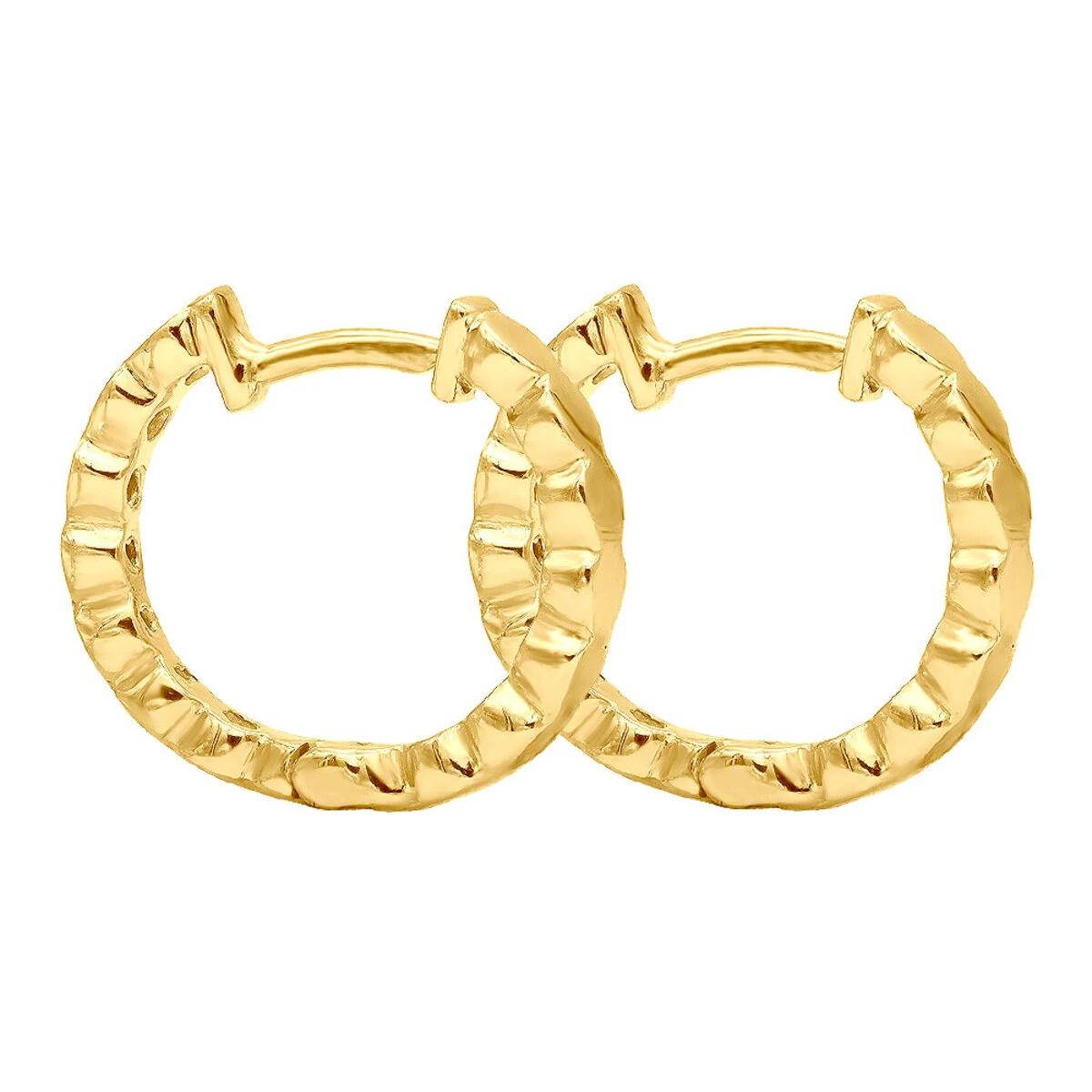 14K Yellow Gold Round Diamond Hoop Huggie Earrings 0.16ct 7 14K Yellow Gold Round Diamond Hoop Huggie Earrings 0.16ct - Image 5