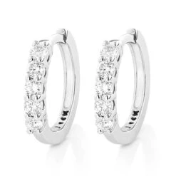 14K White Gold Round Diamond Huggie Earrings Hoops 0.33ct