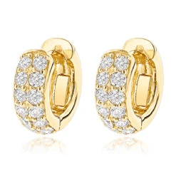 14K Yellow Gold Round Diamond Huggie Earrings Hoops 0.62ct