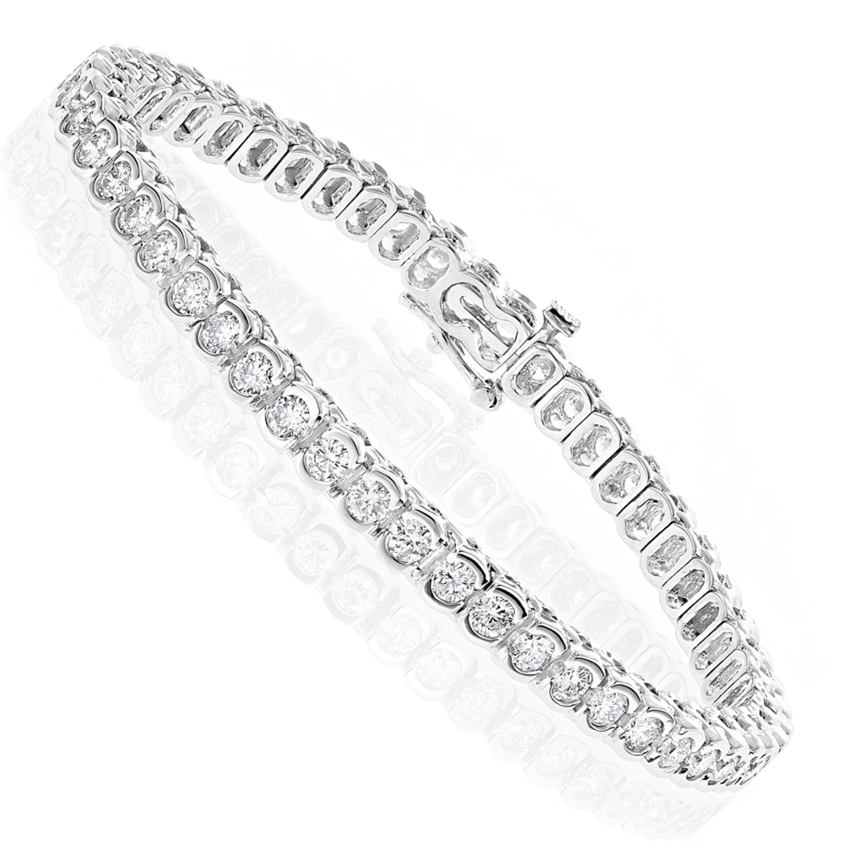 Round Diamond 14K White Gold Women's Tennis Bracelet 4.70ct 3 Round Diamond 14K White Gold Women's Tennis Bracelet 4.70ct