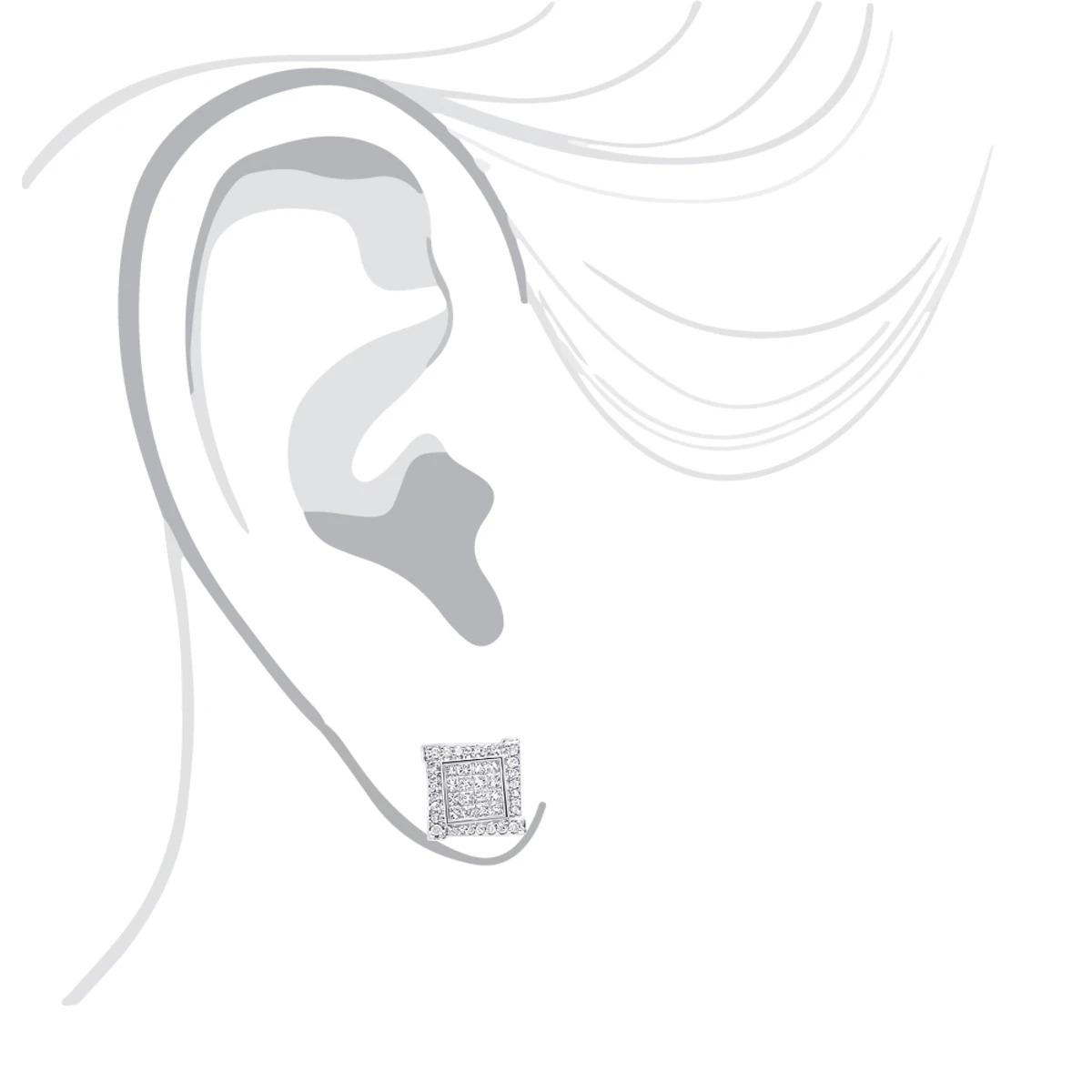 14K White Gold 1 Carat Round & Princess Cut Diamond Earrings Square Studs Men's Or Women's 8 14K White Gold 1 Carat Round & Princess Cut Diamond Earrings Square Studs Men's Or Women's - Image 6