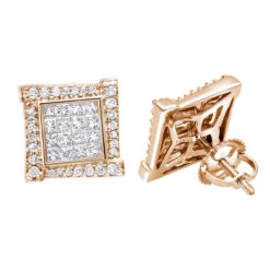 14K White Gold 1 Carat Round & Princess Cut Diamond Earrings Square Studs Men's Or Women's 12 14K White Gold 1 Carat Round & Princess Cut Diamond Earrings Square Studs Men's Or Women's -Invicta Jewelry Store 14k gold round princess cut diamond earrings square studs by luxurman ro