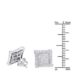 14K White Gold 1 Carat Round & Princess Cut Diamond Earrings Square Studs Men's Or Women's 15 14K White Gold 1 Carat Round & Princess Cut Diamond Earrings Square Studs Men's Or Women's -Invicta Jewelry Store 14k gold round princess cut diamond earrings square studs by luxurman rulerwh