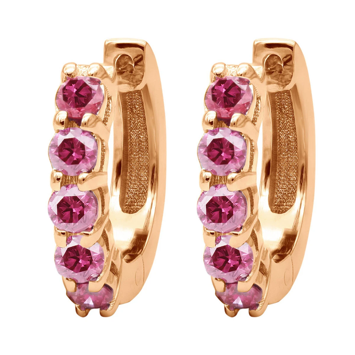 14K Yellow Gold Ruby Hoop Earrings 1/2 Inch 1 Carat Small Huggies 5 14K Yellow Gold Ruby Hoop Earrings 1/2 Inch 1 Carat Small Huggies - Image 3