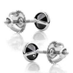 14K White Gold Solitaire 0.25ct Black Round Diamond Stud Earrings 3mm With Screw Backs 11 14K White Gold Solitaire 0.25ct Black Round Diamond Stud Earrings 3mm With Screw Backs -Invicta Jewelry Store 14k gold solitaire black round diamond bezel stud earrings 025ct 1 backwh