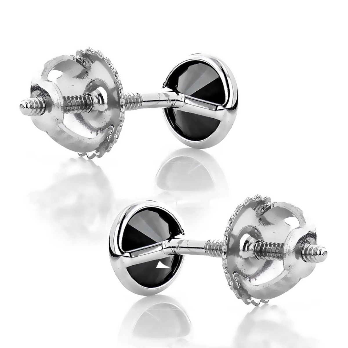 14K White Gold Solitaire 0.25ct Black Round Diamond Stud Earrings 3mm With Screw Backs 6 14K White Gold Solitaire 0.25ct Black Round Diamond Stud Earrings 3mm With Screw Backs - Image 4