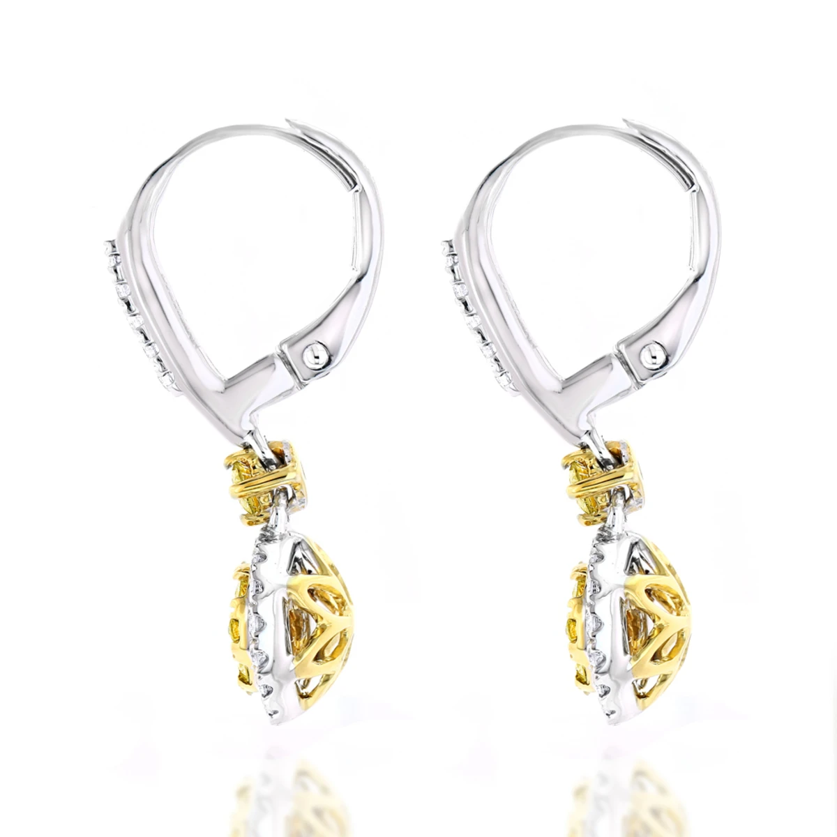 14K White Gold White Yellow Diamond Drop Earrings 1.2ct Women's Dangle Hoops 6 14K White Gold White Yellow Diamond Drop Earrings 1.2ct Women's Dangle Hoops - Image 4