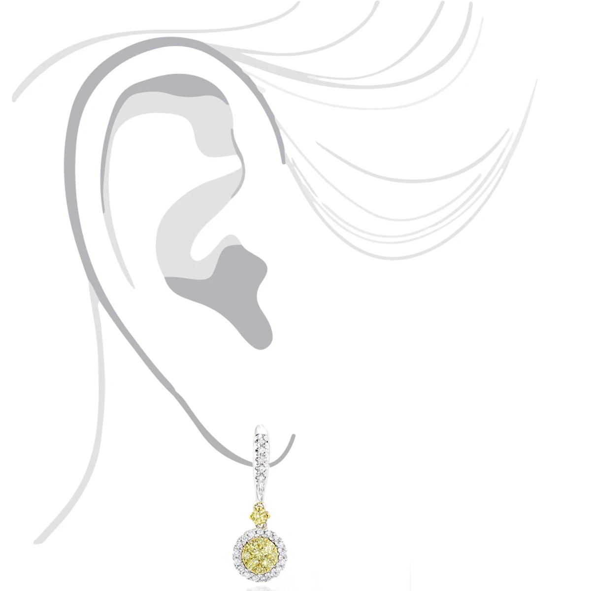 14K White Gold White Yellow Diamond Drop Earrings 1.2ct Women's Dangle Hoops 7 14K White Gold White Yellow Diamond Drop Earrings 1.2ct Women's Dangle Hoops - Image 5
