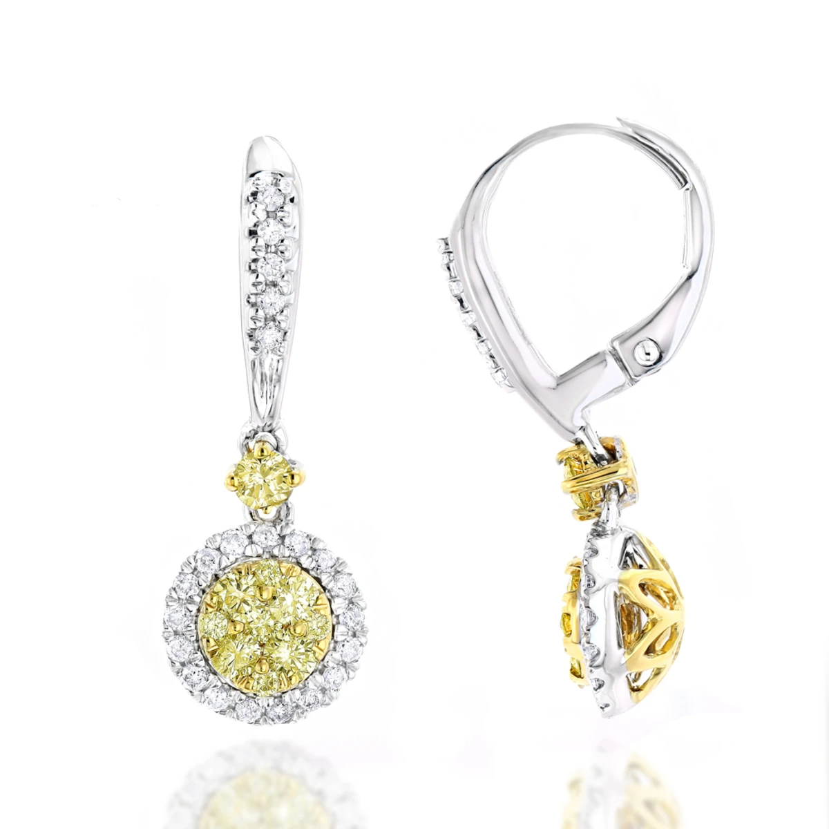 14K White Gold White Yellow Diamond Drop Earrings 1.2ct Women's Dangle Hoops 3 14K White Gold White Yellow Diamond Drop Earrings 1.2ct Women's Dangle Hoops