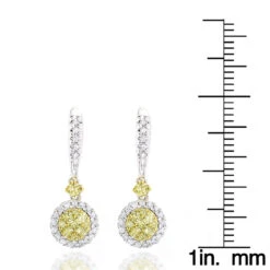 14K White Gold White Yellow Diamond Drop Earrings 1.2ct Women's Dangle Hoops 13 14K White Gold White Yellow Diamond Drop Earrings 1.2ct Women's Dangle Hoops -Invicta Jewelry Store 14k gold white yellow diamond drop earrings 12ct womens dangle hoops ruler