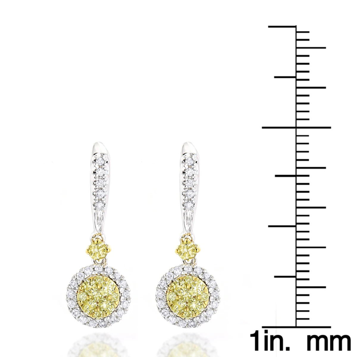 14K White Gold White Yellow Diamond Drop Earrings 1.2ct Women's Dangle Hoops 8 14K White Gold White Yellow Diamond Drop Earrings 1.2ct Women's Dangle Hoops - Image 6