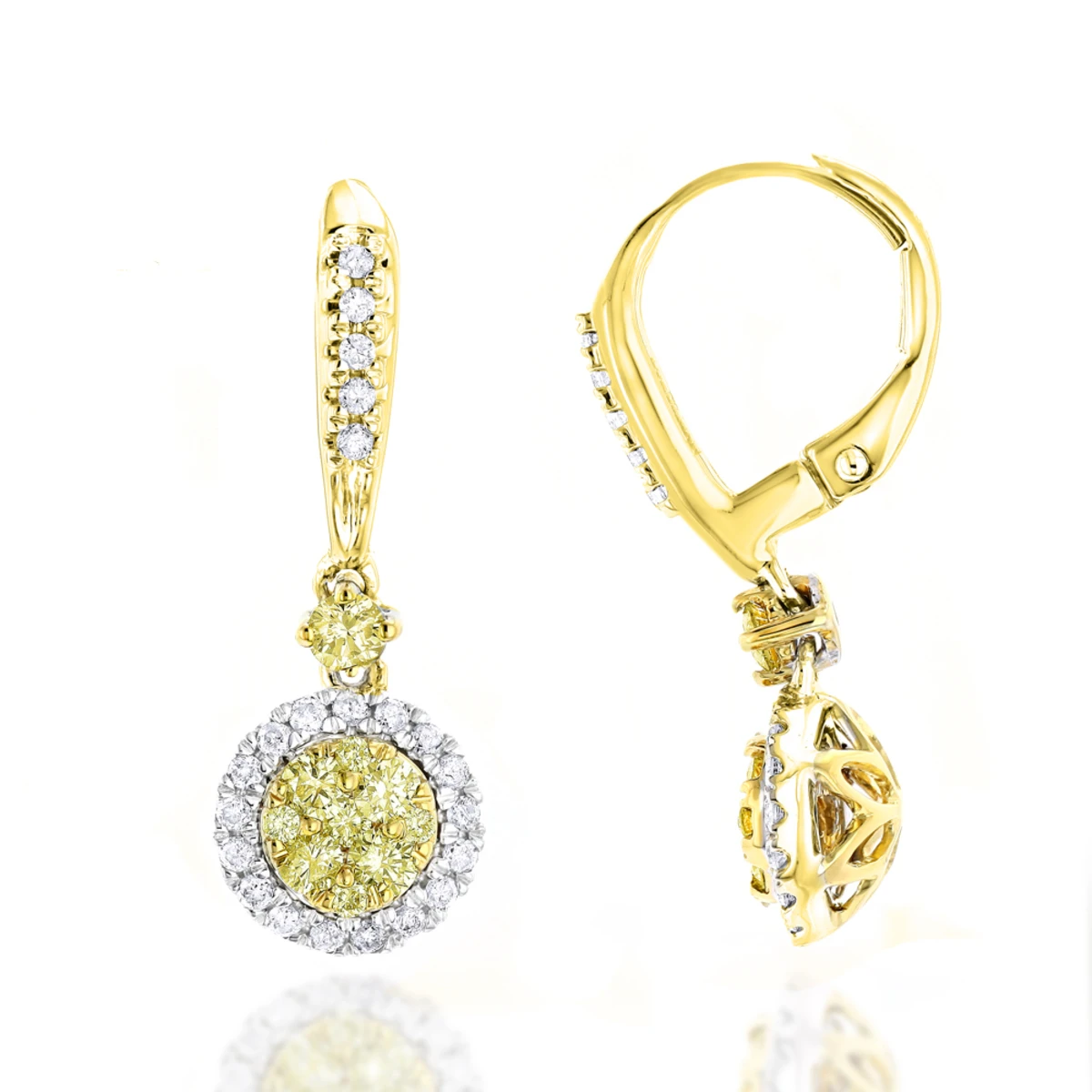 14K White Gold White Yellow Diamond Drop Earrings 1.2ct Women's Dangle Hoops 4 14K White Gold White Yellow Diamond Drop Earrings 1.2ct Women's Dangle Hoops - Image 2