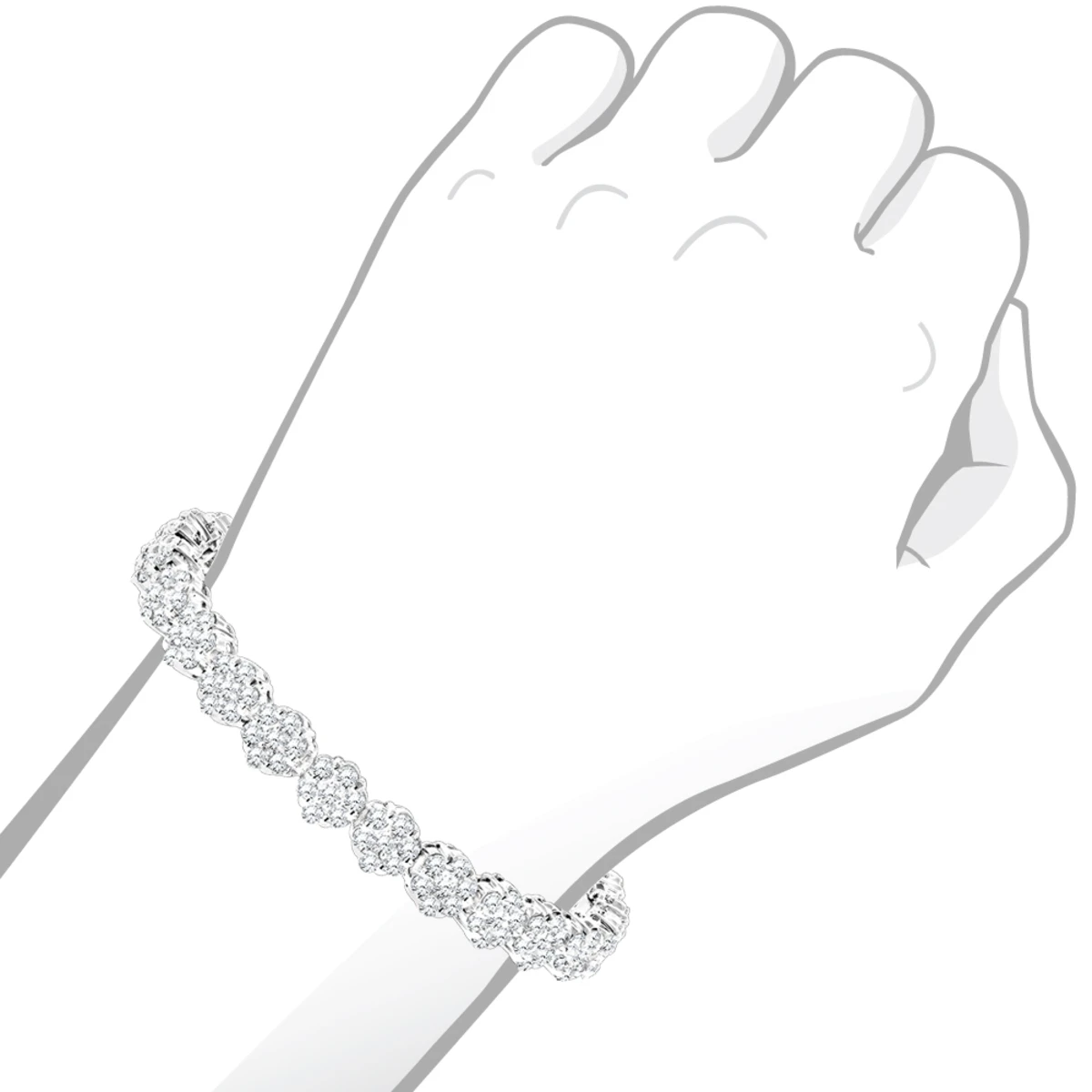 14K White Gold Women's Diamond Cluster Tennis Bracelet 8.25ct 6 14K White Gold Women's Diamond Cluster Tennis Bracelet 8.25ct - Image 4