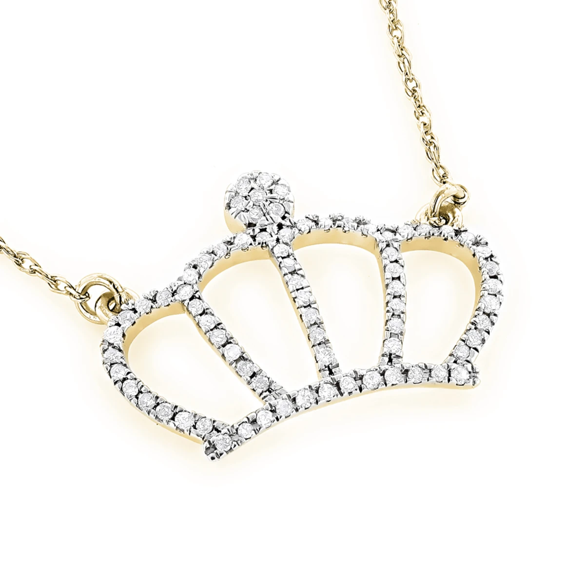 14K Yellow Gold Women's Diamond Crown Pendant Necklace 0.15ct 3 14K Yellow Gold Women's Diamond Crown Pendant Necklace 0.15ct