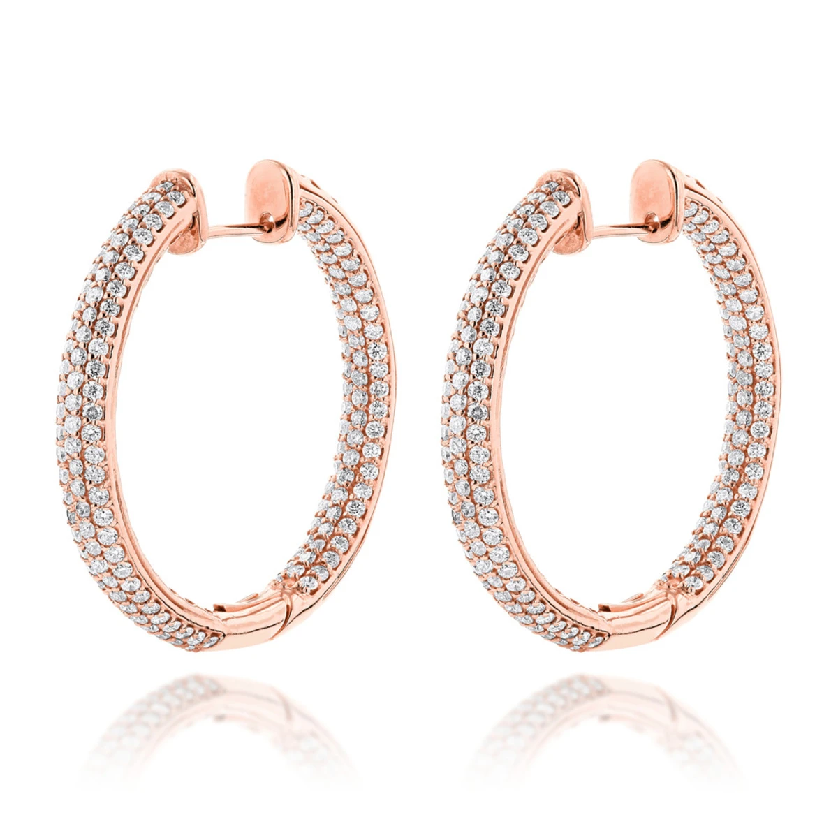 14K Rose Gold Large Inside Out Diamond Hoop Earrings 6ct 3 14K Rose Gold Large Inside Out Diamond Hoop Earrings 6ct