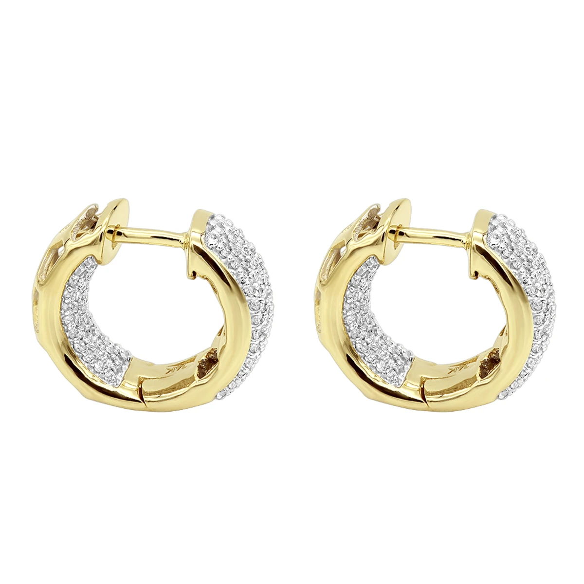 14K Yellow Gold Inside Out Diamond Hoop Huggie Earrings For Women & Men 1ct 6 14K Yellow Gold Inside Out Diamond Hoop Huggie Earrings For Women & Men 1ct - Image 4
