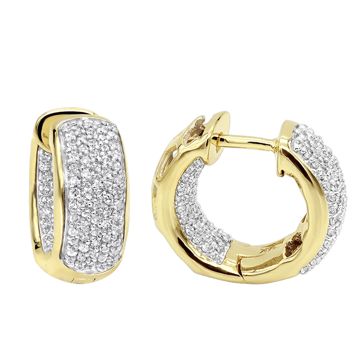 14K Yellow Gold Inside Out Diamond Hoop Huggie Earrings For Women & Men 1ct 3 14K Yellow Gold Inside Out Diamond Hoop Huggie Earrings For Women & Men 1ct