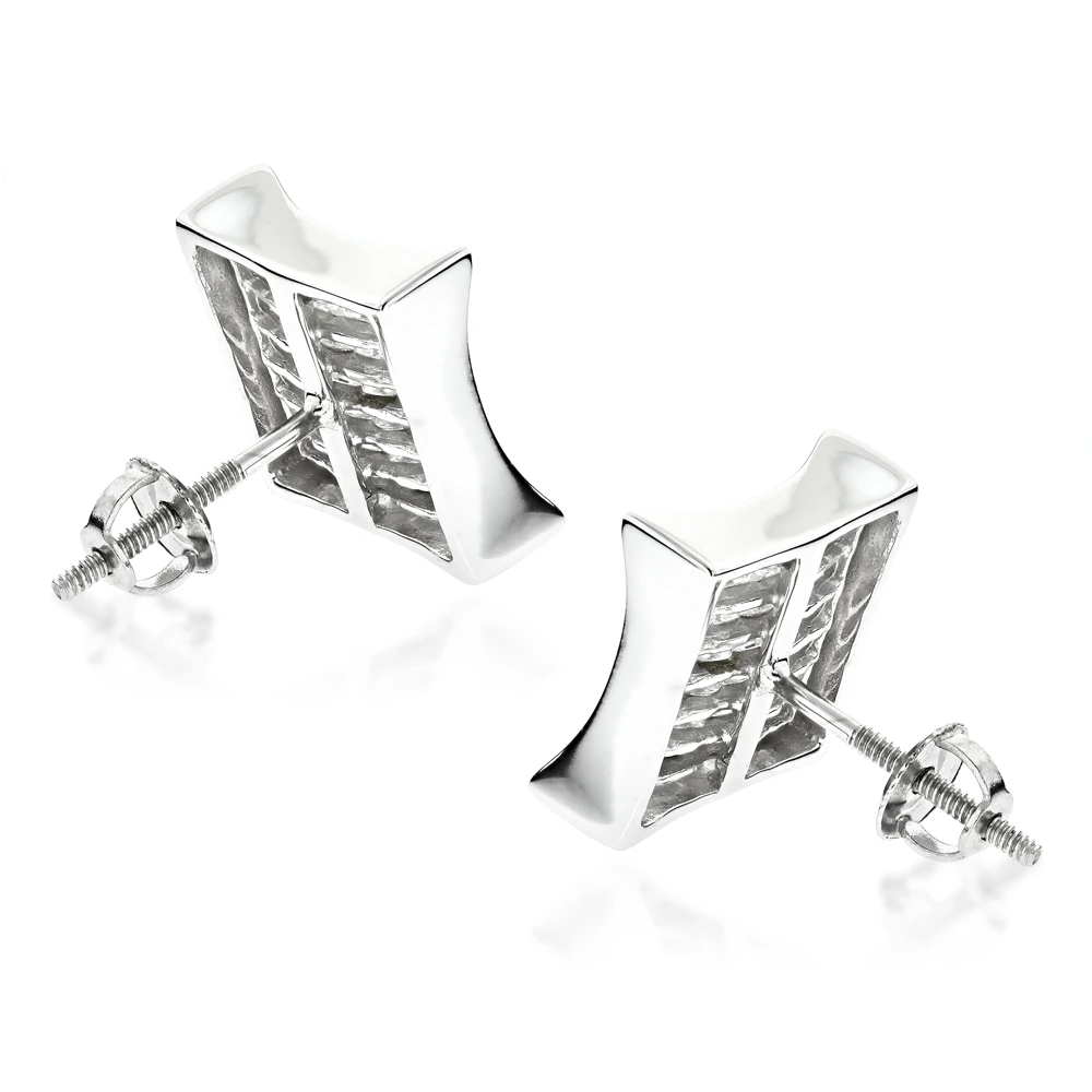 14K White Gold Invisible Set Princess Cut Diamond Stud Earrings For Men And Women 1.25ct Kite Shape 6 14K White Gold Invisible Set Princess Cut Diamond Stud Earrings For Men And Women 1.25ct Kite Shape - Image 4