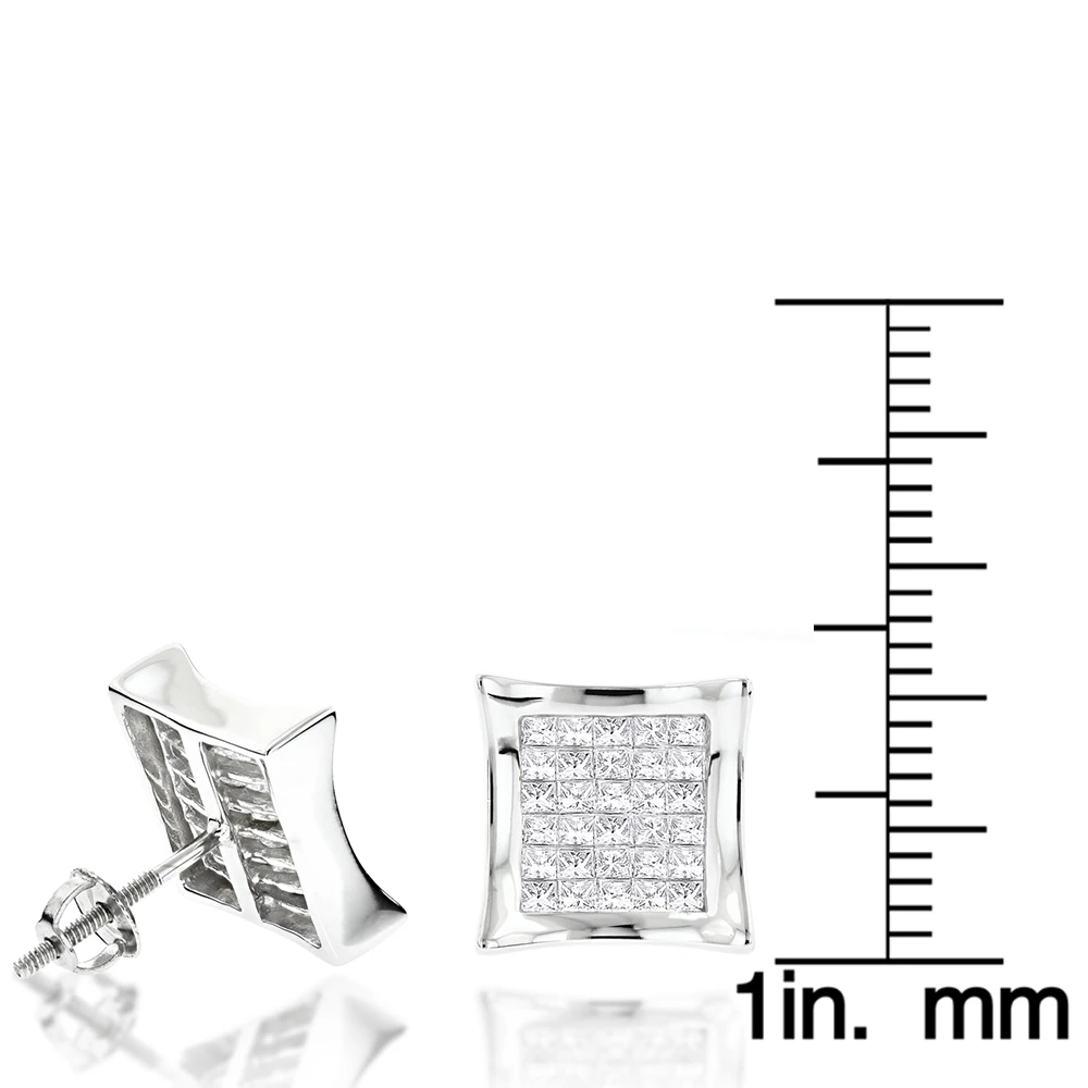 14K White Gold Invisible Set Princess Cut Diamond Stud Earrings For Men And Women 1.25ct Kite Shape 8 14K White Gold Invisible Set Princess Cut Diamond Stud Earrings For Men And Women 1.25ct Kite Shape - Image 6