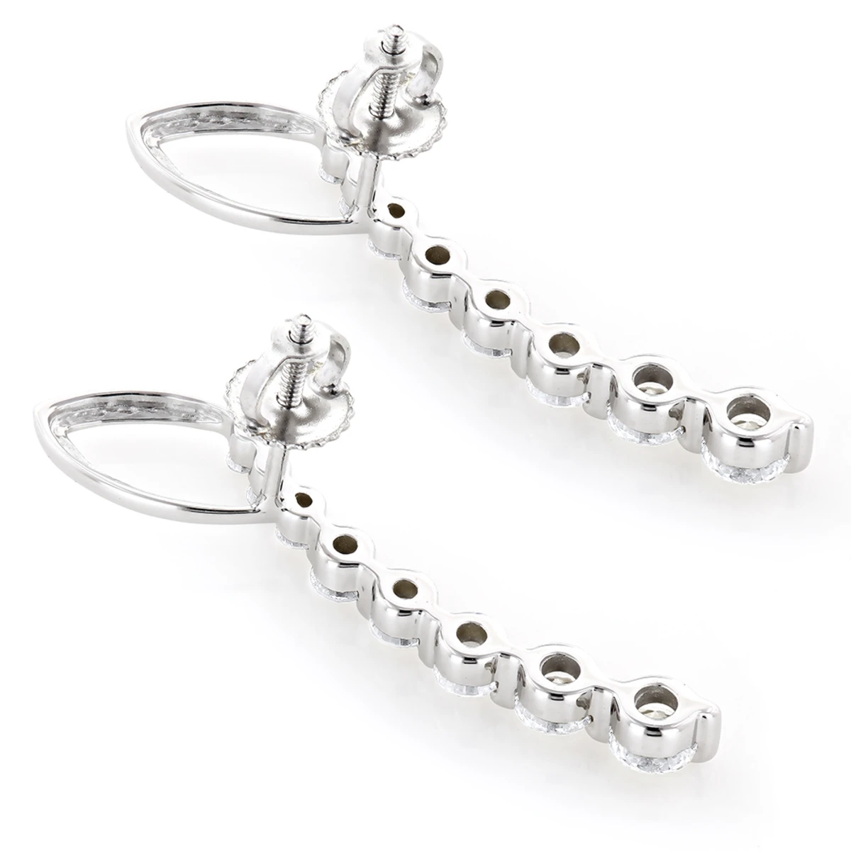Journey Diamond Earrings For Women 14K White Gold 1.1ct 6 Journey Diamond Earrings For Women 14K White Gold 1.1ct - Image 4
