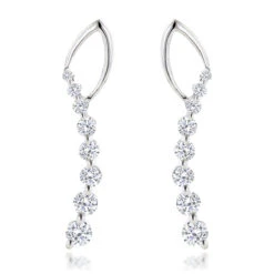 Journey Diamond Earrings For Women 14K White Gold 1.1ct
