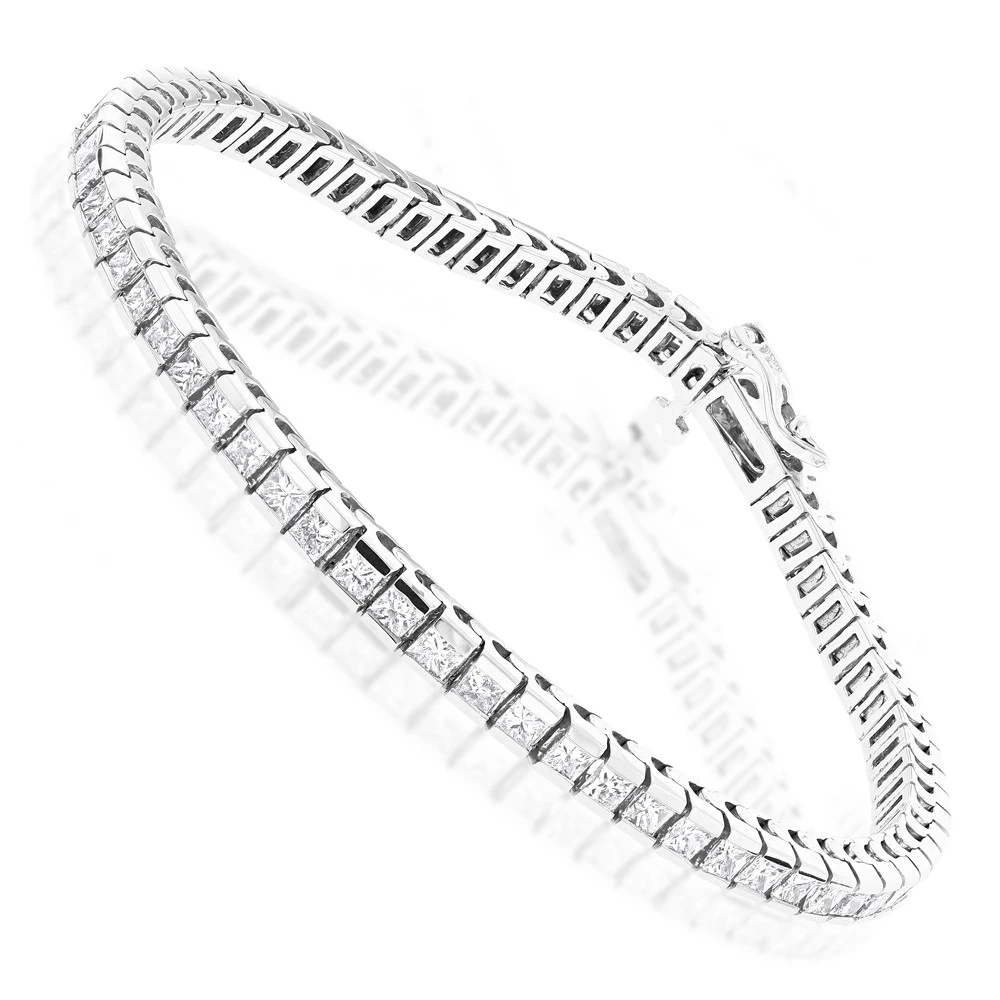 14K White Gold Princess Cut Diamond Tennis Bracelet For Women 4.83ct 4 14K White Gold Princess Cut Diamond Tennis Bracelet For Women 4.83ct - Image 2
