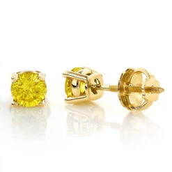 14K Yellow Gold Round Canary Yellow Diamond Stud Earrings 1/2ct