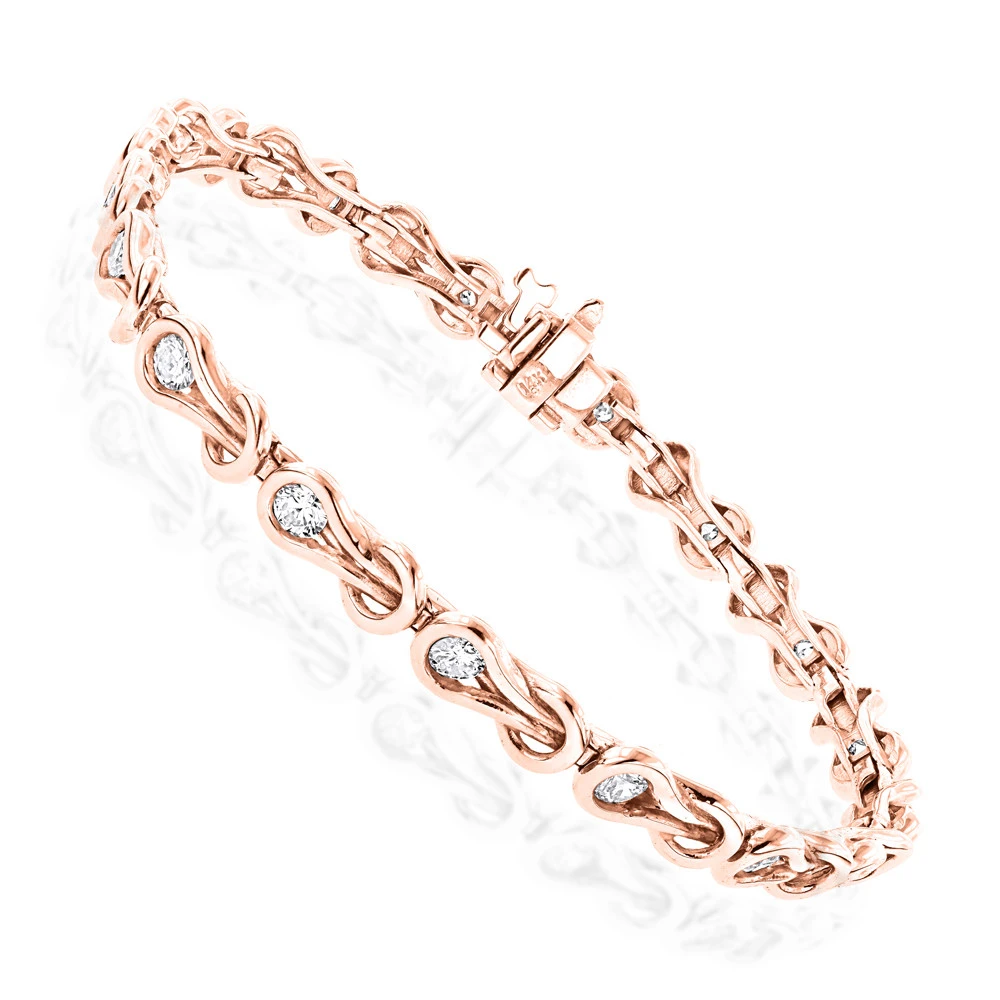 14K White Gold Round Diamond Love Knots Tennis Bracelet 2 Carat 6 14K White Gold Round Diamond Love Knots Tennis Bracelet 2 Carat - Image 4