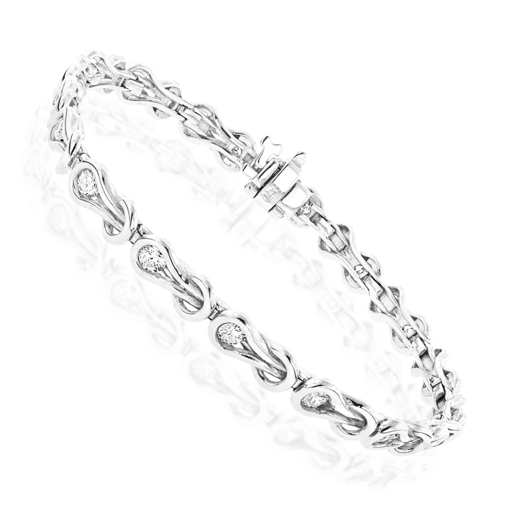 14K White Gold Round Diamond Love Knots Tennis Bracelet 2 Carat 4 14K White Gold Round Diamond Love Knots Tennis Bracelet 2 Carat - Image 2