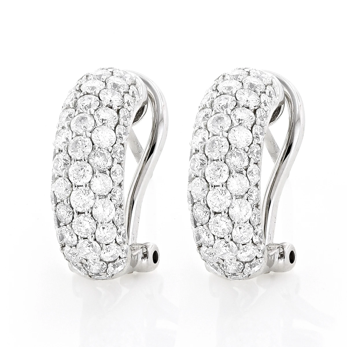 Small 14K White Gold Round Pave Diamond Hoop Earrings 1.87ctw 3 Small 14K White Gold Round Pave Diamond Hoop Earrings 1.87ctw