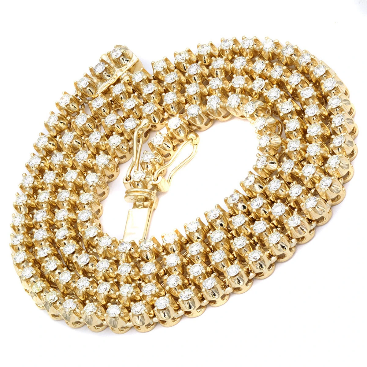 14K Yellow Gold Round Prong Set Diamond Tennis Chain Necklace For Men 13ct 7 14K Yellow Gold Round Prong Set Diamond Tennis Chain Necklace For Men 13ct - Image 5