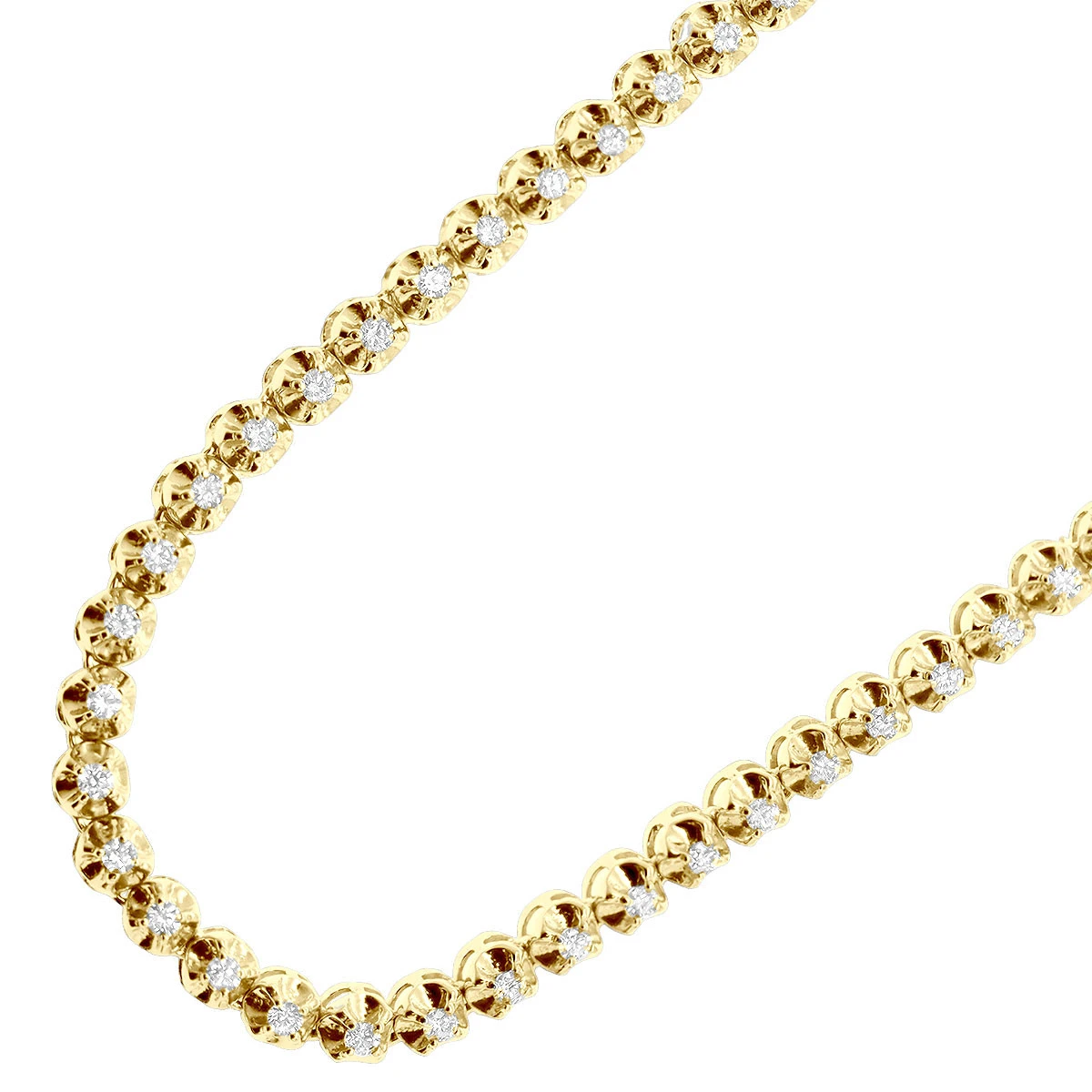 14K Yellow Gold Round Prong Set Diamond Tennis Chain Necklace For Men 13ct 3 14K Yellow Gold Round Prong Set Diamond Tennis Chain Necklace For Men 13ct