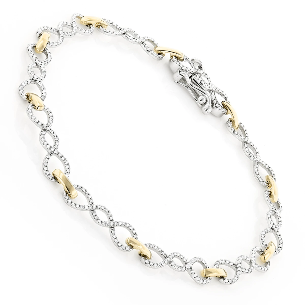 Two Tone 14K Yellow Gold Round Diamond Bracelet For Women 0.7ct 3 Two Tone 14K Yellow Gold Round Diamond Bracelet For Women 0.7ct