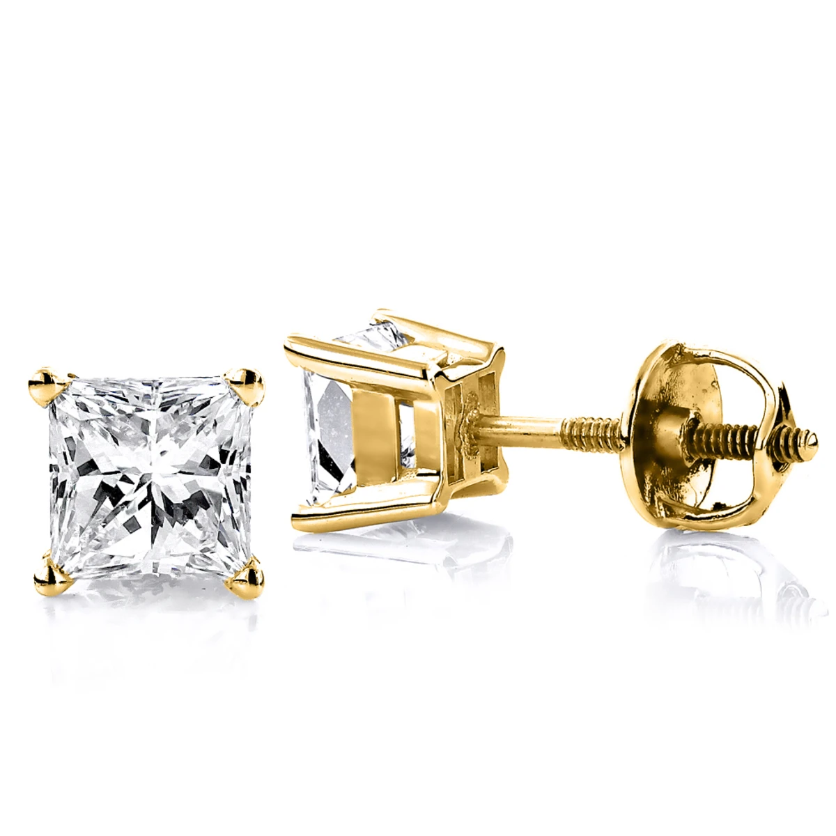 14K White Gold Princess-Cut Diamond Stud Earrings 1.5ct 4 14K White Gold Princess-Cut Diamond Stud Earrings 1.5ct - Image 2