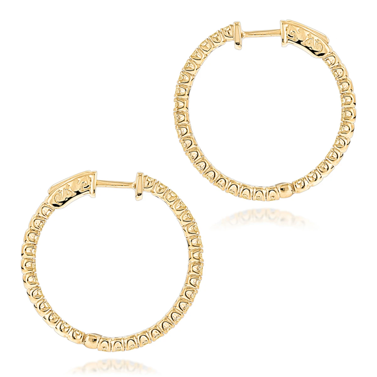 14K Yellow Gold Yellow Diamond Hoop Earrings 2 Carats Inside Out Design By Luxurman 6 14K Yellow Gold Yellow Diamond Hoop Earrings 2 Carats Inside Out Design By Luxurman - Image 4