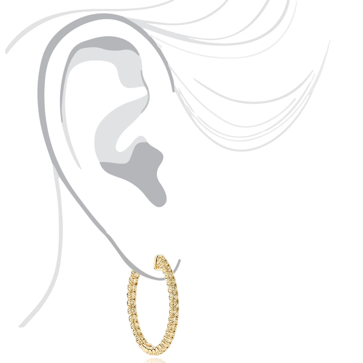 14K Yellow Gold Yellow Diamond Hoop Earrings 2 Carats Inside Out Design By Luxurman 7 14K Yellow Gold Yellow Diamond Hoop Earrings 2 Carats Inside Out Design By Luxurman - Image 5