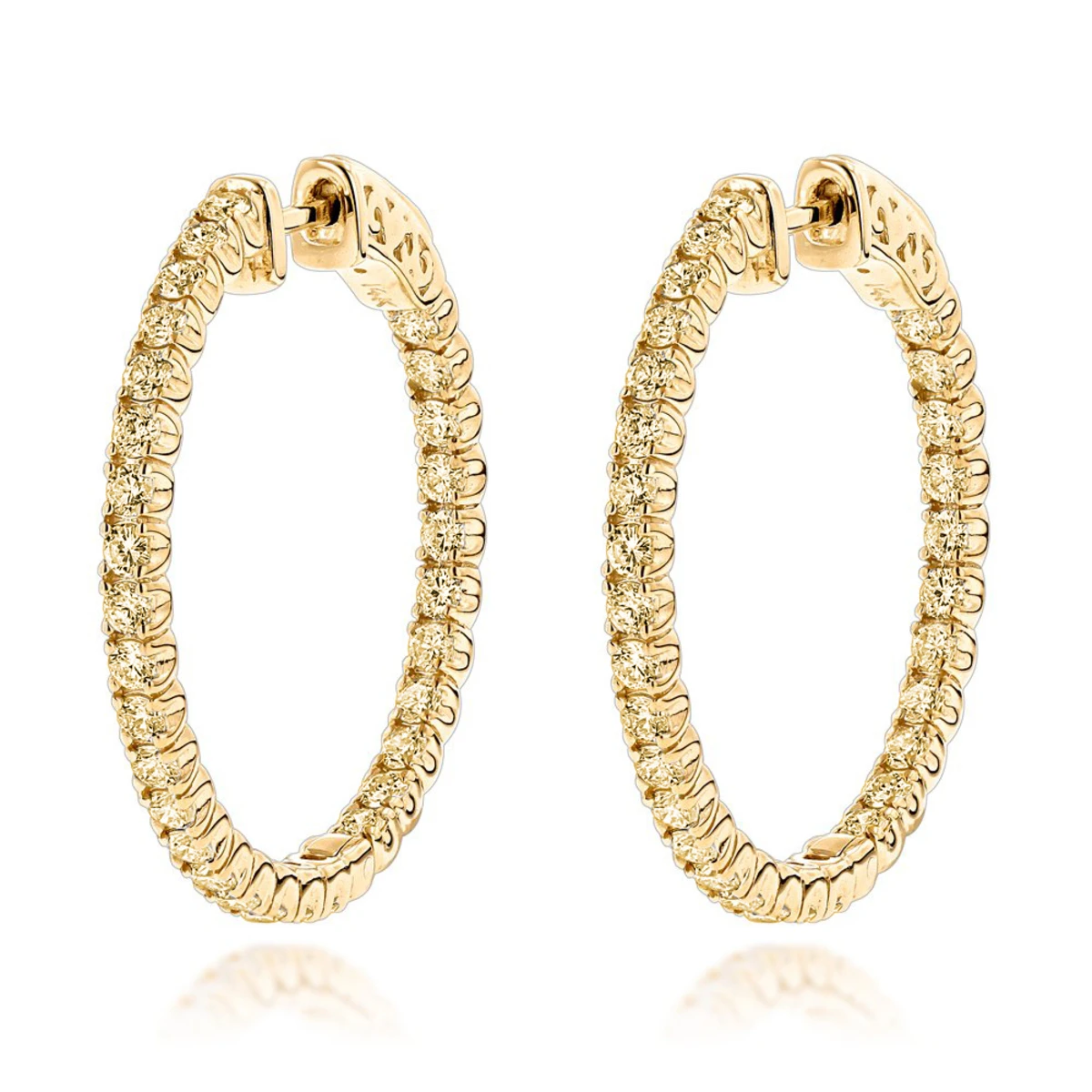 14K Yellow Gold Yellow Diamond Hoop Earrings 2 Carats Inside Out Design By Luxurman 3 14K Yellow Gold Yellow Diamond Hoop Earrings 2 Carats Inside Out Design By Luxurman