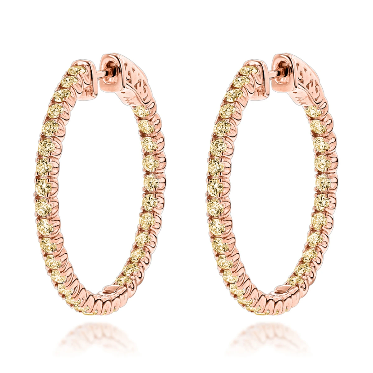 14K Yellow Gold Yellow Diamond Hoop Earrings 2 Carats Inside Out Design By Luxurman 5 14K Yellow Gold Yellow Diamond Hoop Earrings 2 Carats Inside Out Design By Luxurman - Image 3