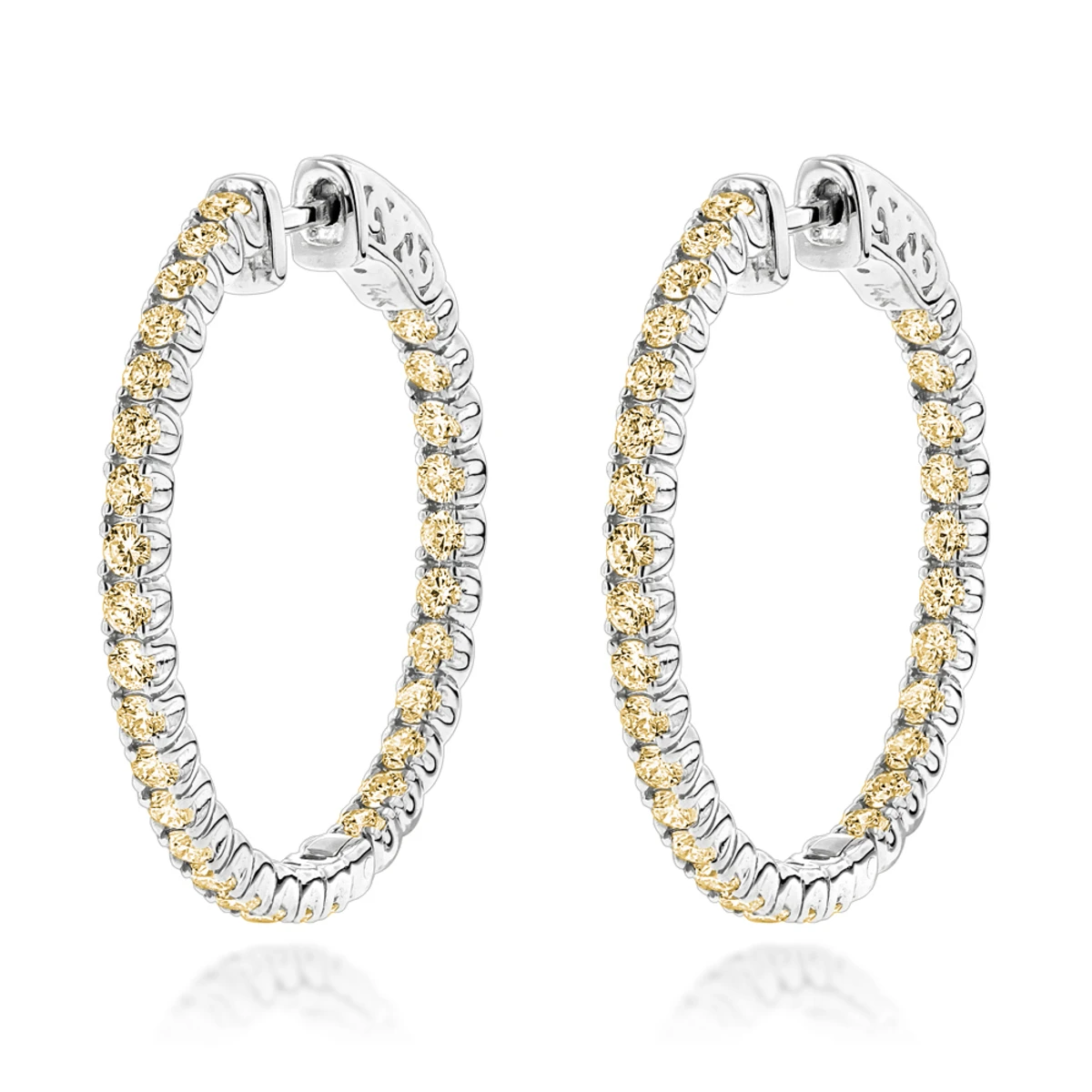 14K Yellow Gold Yellow Diamond Hoop Earrings 2 Carats Inside Out Design By Luxurman 4 14K Yellow Gold Yellow Diamond Hoop Earrings 2 Carats Inside Out Design By Luxurman - Image 2