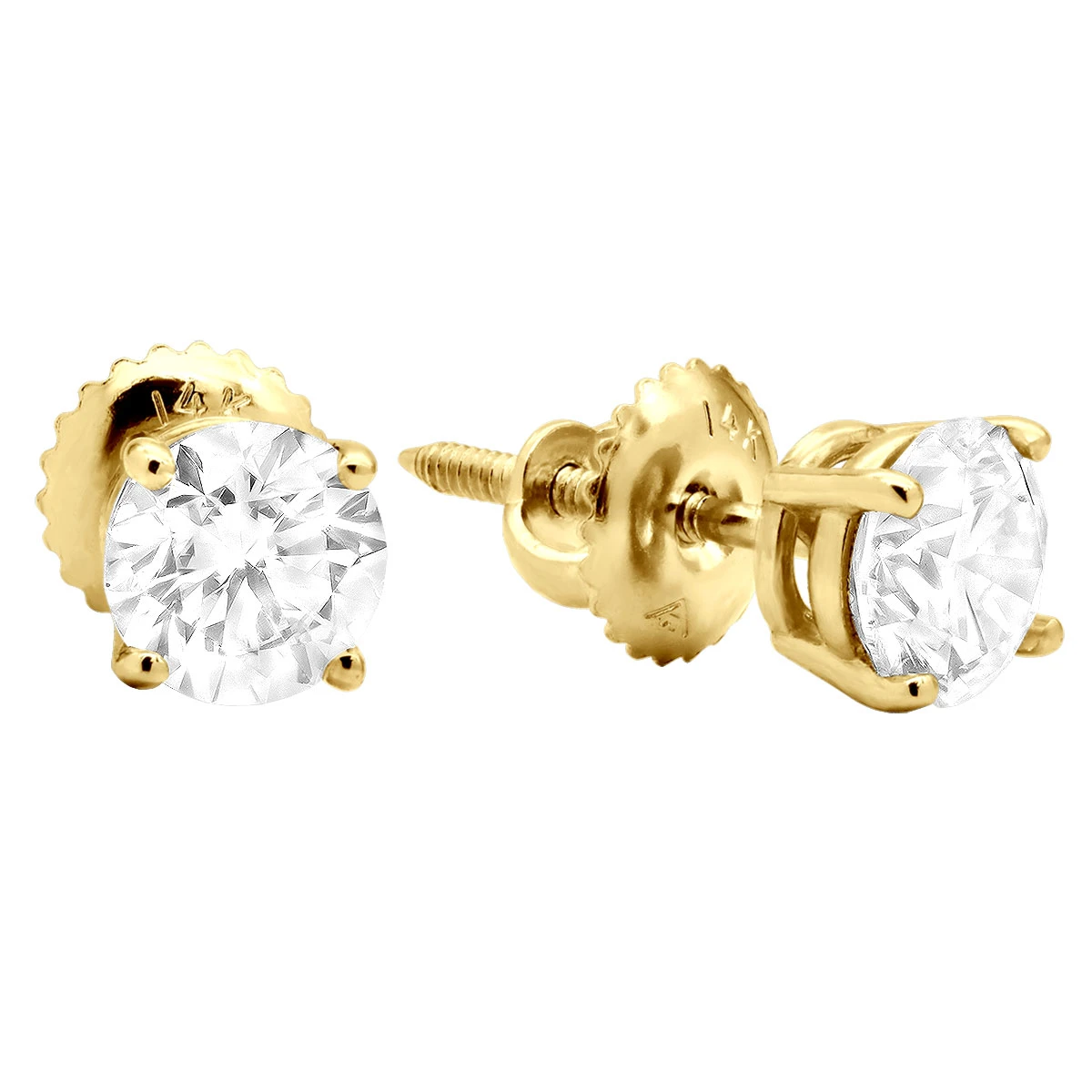 14K Yellow Gold Diamond Stud Earrings Round Cut 1.50ct 3 14K Yellow Gold Diamond Stud Earrings Round Cut 1.50ct