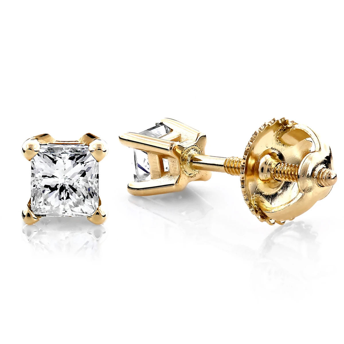 14K Yellow Gold Princess Diamond Stud Earrings 0.25ct 3 14K Yellow Gold Princess Diamond Stud Earrings 0.25ct