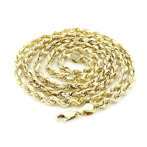 Men's Solid 14K Yellow Gold Rope Chain By Luxurman 5mm 22-30in 3 Men's Solid 14K Yellow Gold Rope Chain By Luxurman 5mm 22-30in