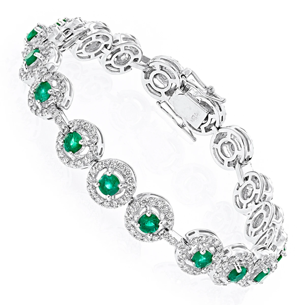 Women's 18K White Gold Diamond And Emerald Bracelet 2.52dtw 3.56stw 3 Women's 18K White Gold Diamond And Emerald Bracelet 2.52dtw 3.56stw