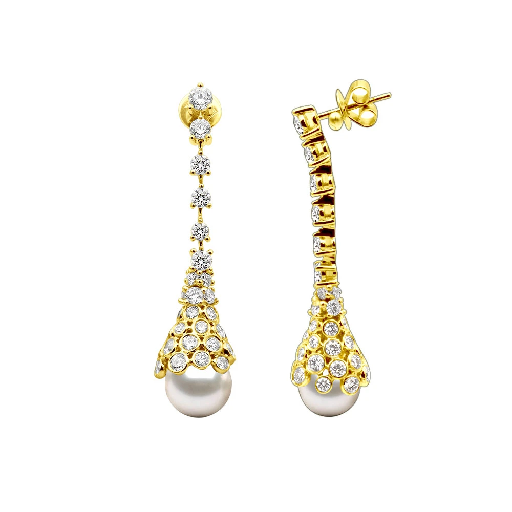 18K White Gold Diamond And Pearl Drop Earrings For Women 4.5 Carats F VS Diamonds 4 18K White Gold Diamond And Pearl Drop Earrings For Women 4.5 Carats F VS Diamonds - Image 2