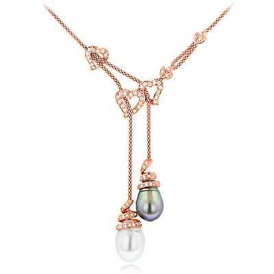 18K White Gold Pearl And Diamond Necklace Hearts 0.84ct 5 18K White Gold Pearl And Diamond Necklace Hearts 0.84ct - Image 3