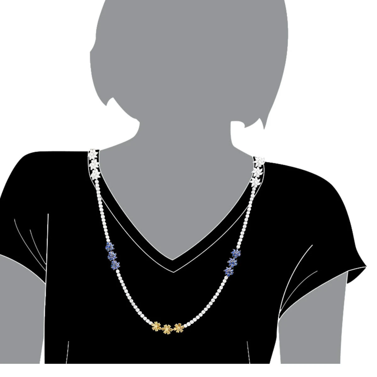 18K White Gold Ruby & Sapphire White Yellow Diamond Flower Necklace For Women 33c 5 18K White Gold Ruby & Sapphire White Yellow Diamond Flower Necklace For Women 33c - Image 3