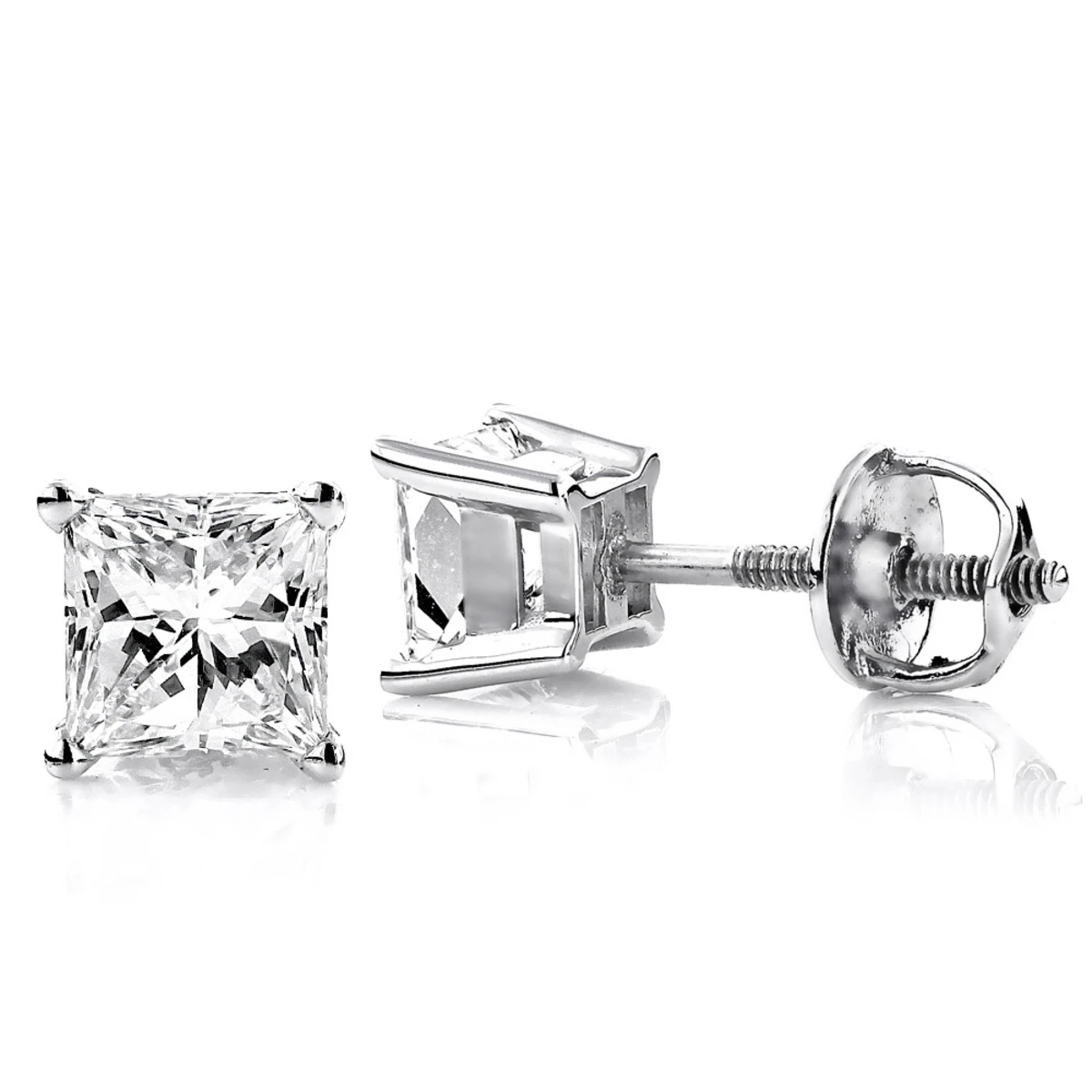 18K White Gold Solitaire Princess Cut Diamond Stud Earrings 0.75ct 3 18K White Gold Solitaire Princess Cut Diamond Stud Earrings 0.75ct