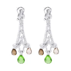 18K White Gold Peridot Diamond Chandelier Earrings 0.99ct