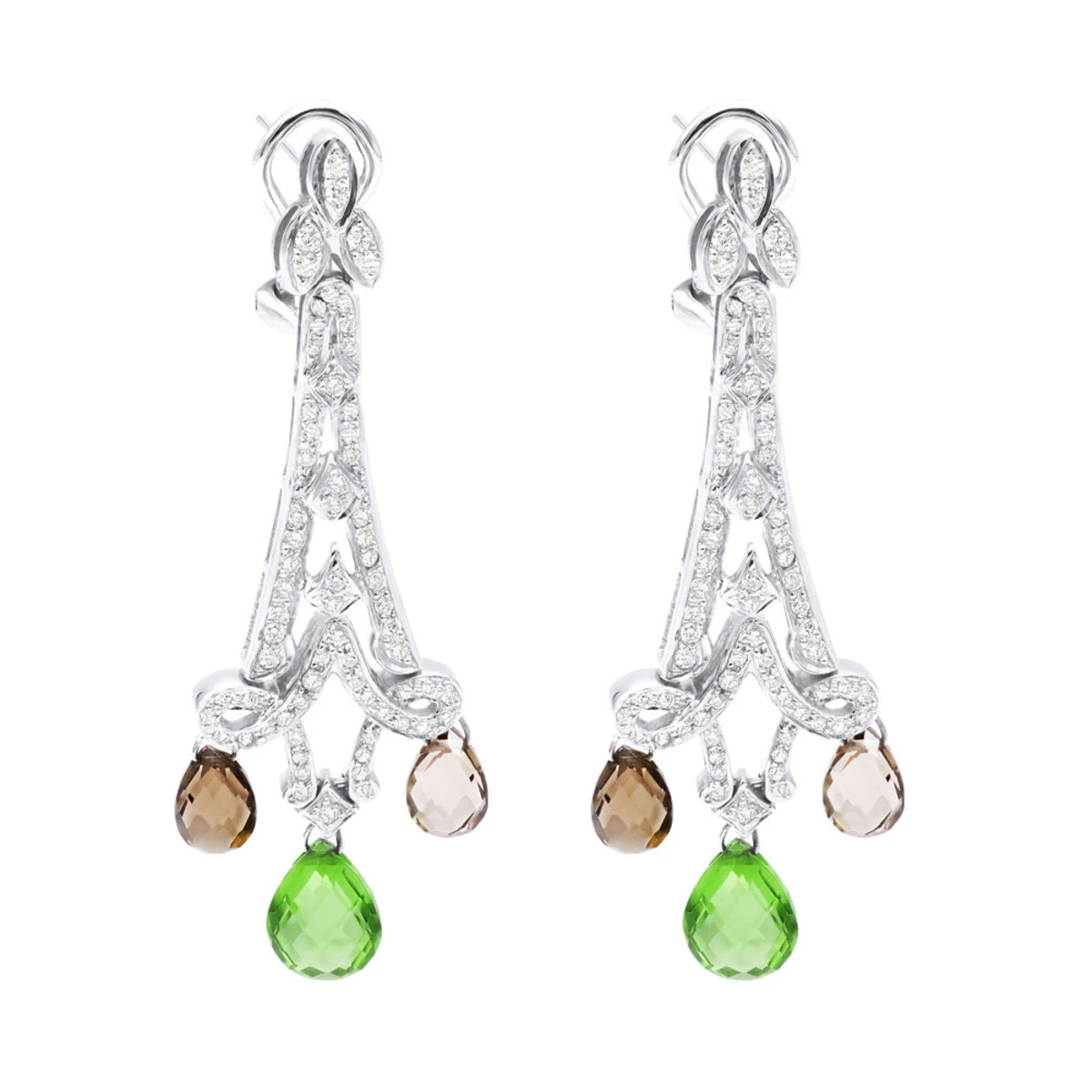 18K White Gold Peridot Diamond Chandelier Earrings 0.99ct 3 18K White Gold Peridot Diamond Chandelier Earrings 0.99ct
