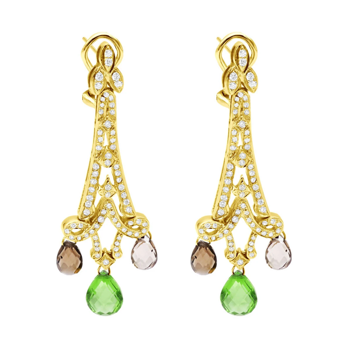 18K White Gold Peridot Diamond Chandelier Earrings 0.99ct 4 18K White Gold Peridot Diamond Chandelier Earrings 0.99ct - Image 2
